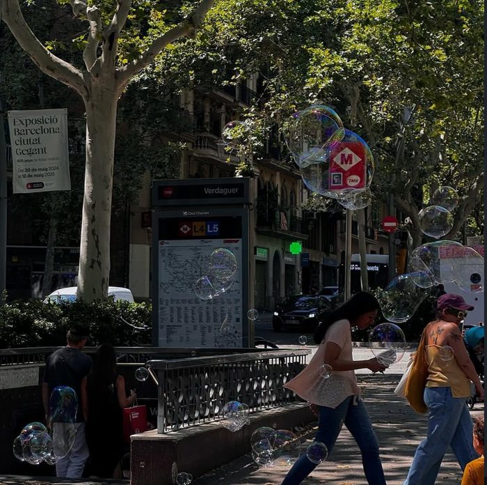 Soap bubbles on a Barcelona street