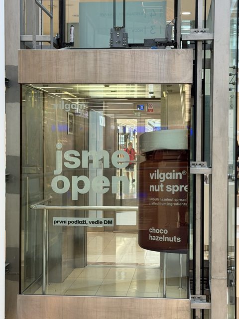 Vilgain store signage in the lift and the metro