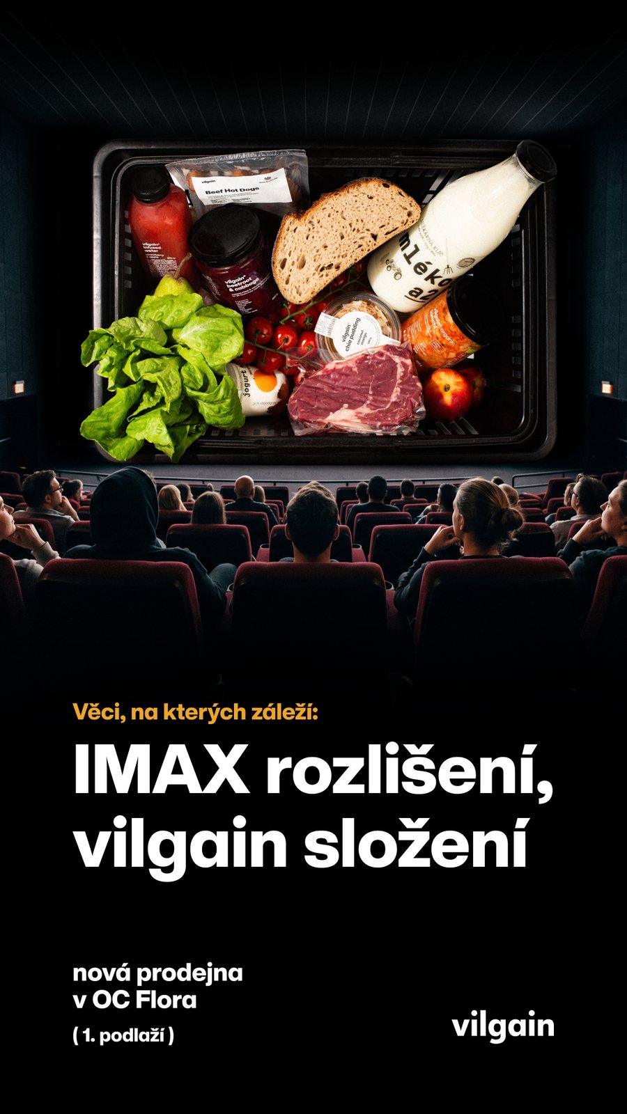 Cinema poster: a Vilgain shopping basket on the big screen, IMAX rozlišení, vilgain složení