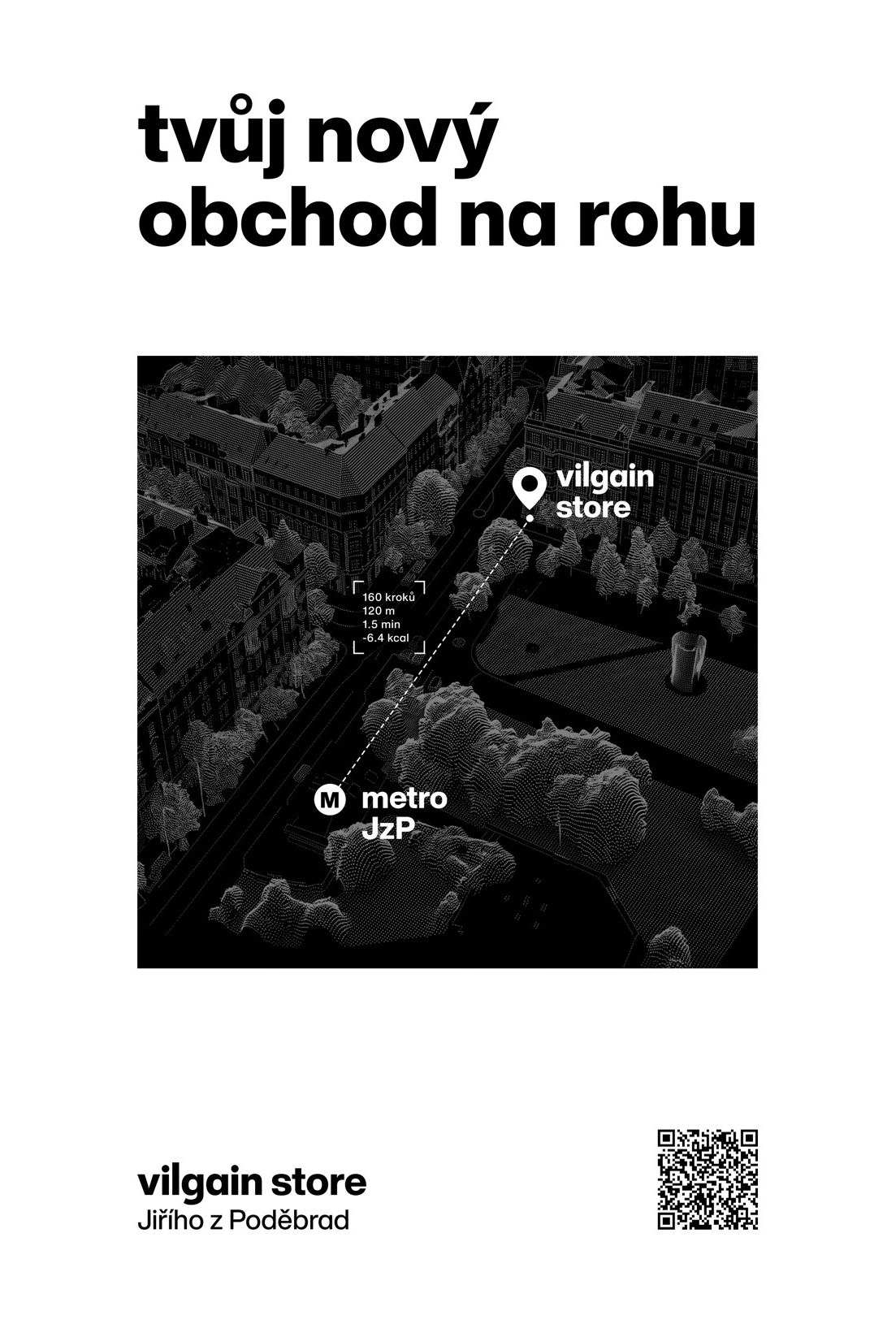 Poster: tvůj nový obchod na rohu, a 3D map from the metro to the store