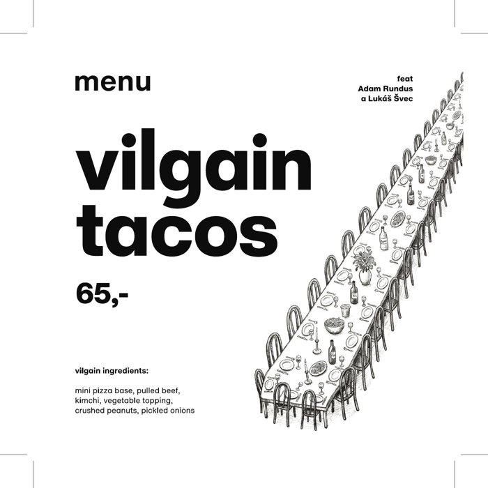 Vilgain tacos menu, printed for the table